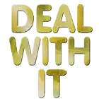 a man in a suit and hat is dancing in front of the word deal with it