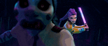 a person is holding a purple object in their hand