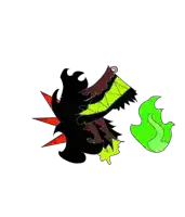 a drawing of a monster with a green fire coming out of it 's mouth