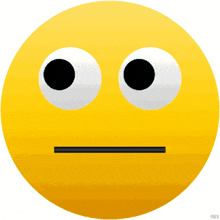 a yellow smiley face with big white eyes and a black line between them