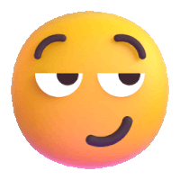 a yellow smiley face with a purple smirk on its face .