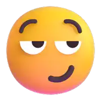 a yellow smiley face with a purple smirk on its face .