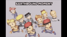 a group of cartoon characters standing next to each other with the words earthbound moment written above them