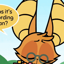 a cartoon cat with glasses and a speech bubble that says ' does it 's ordering an '
