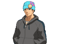 a man wearing a hoodie and a blue hat with the letter b on it