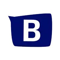 a blue speech bubble with a white letter b inside of it