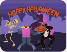 happy halloween dancing spooky skeleton black cat
