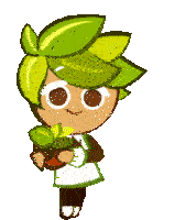 a cookie run character is holding a potted plant .