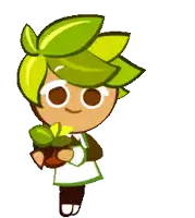 a cookie run character is holding a potted plant .