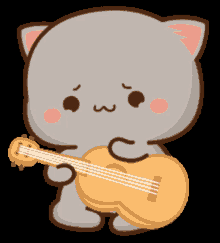 peach cat guitar playing guitar crying tears