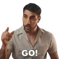 a man in a striped shirt has the word go written on his chest