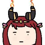 a cartoon drawing of a girl with horns and a flame in her hair