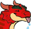 a cartoon of a red dragon with its tongue hanging out .