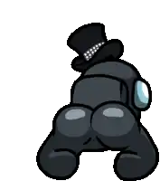 a black among us character is wearing a top hat