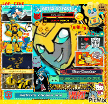 a collage of various cartoon characters including bumblebee and sonic
