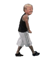 a man in a black tank top and white shorts is dancing on a white background