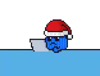 a pixel art character wearing a santa hat is holding a bat