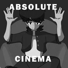 a black and white drawing of a boy with the words absolute cinema written above him