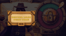 a cowboy stands in front of a sign that says " better luck next time "