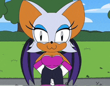 rouge the bat from sonic the hedgehog is standing on a sidewalk