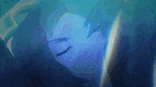 a cartoon of a girl with her eyes closed and a blue background