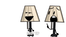 a cartoon lamp with the words shut up written on the bottom