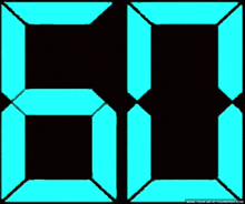 a digital clock displays the number 59 in blue