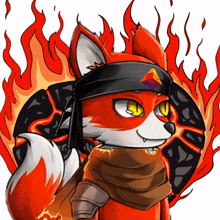 a cartoon of a fox wearing a headband with a purple emblem on it