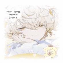 a drawing of a boy with the words rudy loves myunna on the bottom