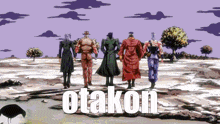 a group of people standing in a field with the word otakon written on the bottom