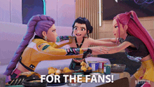 a netflix advertisement shows three cartoon characters fighting over food