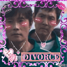 a picture of two men in a frame with the word divorce in the middle