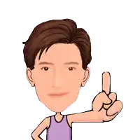 a cartoon man in a purple tank top is pointing up with his finger
