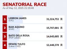 a screenshot of the senatorial race as of may 12