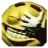 a close up of a yellow smiley face with white teeth and a white hand .