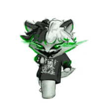 a drawing of a cat with green eyes and a green sweater .