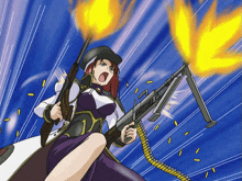 a cartoon of a woman holding a rifle with the number 1 on it