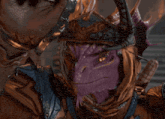 a video game character with a purple face and a crown on his head