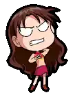 a cartoon girl with long hair and glasses is making a funny face .