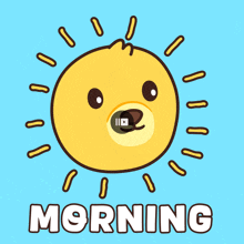 a cartoon illustration of a sun with the word morning below it