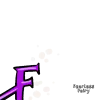 a cartoon character holding a purple letter f with the words fearless fairy below it