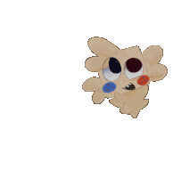 a drawing of a cartoon character with red and blue spots on its face