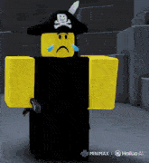 a roblox character with a sad face and a pirate hat on