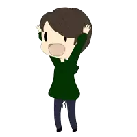 a cartoon drawing of a person in a green sweatshirt