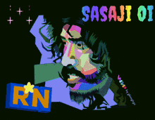 a colorful drawing of a man with the name sasaji on the top