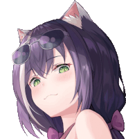 a girl with a cat ear and sunglasses on her head