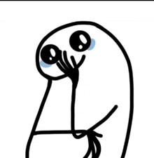 a black and white drawing of a stick figure with crying eyes and a hand .