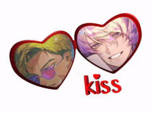 a red heart with a picture of a man and the word kiss on it