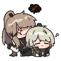 a drawing of a girl hugging another girl with a music note in the background