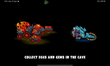 a screenshot of a game on a tablet showing eggs and gems in the cave .